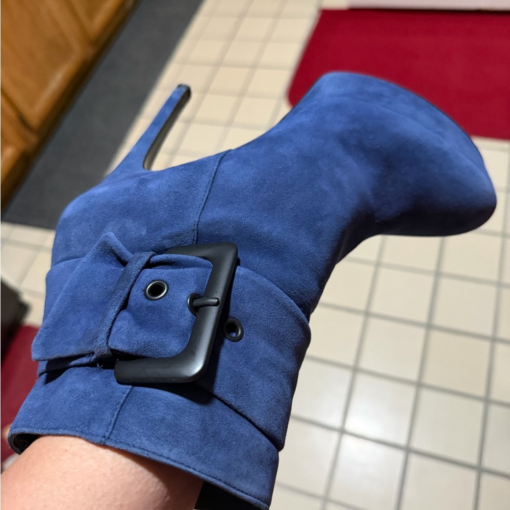 Via Spiga Navy Suede Platform Ankle Boots with Buckle - Picture 3 of 7